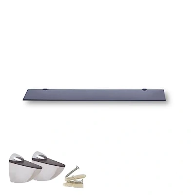 Afbeelding van Euro Tische Glazen Wandplank met Zwart Glas, Plank voor Badkamers, Heldere Doucheplank 6mm ESG Veiligheidsglas en Metalen Beugels, Verschillende Maten (70cm)
