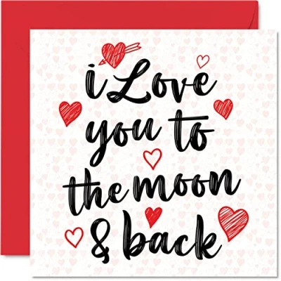 Afbeelding van verjaardagskaart voor haar hem I Love You To The Moon &amp; Back Leuke vriendin vriend vrouw echtgenoot partner, 145 mm x romantische Valentijnsdag wenskaarten