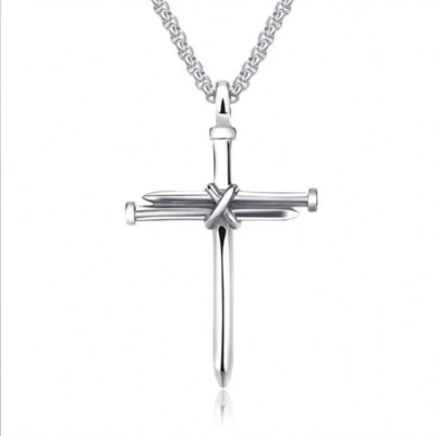 Afbeelding van Ketting met kruisje spijker zilverkleur
