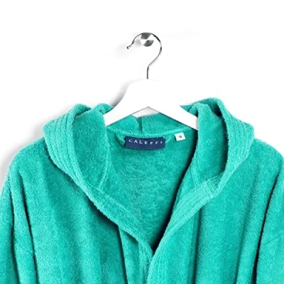 Afbeelding van Caleffi Badjas met capuchon Minorca, maximaal absorptievermogen, gecertificeerde niet giftige kleurstoffen, Italiaans design sinds 1962, mint, XL, katoen