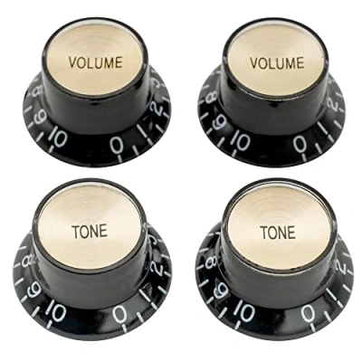 Afbeelding van Musiclily Pro Metrisch Gitaarknop Reflector Belmodel 2 Volume Toon Knoppenset voor Double Cut stijl Elektrische Gitaar, Zwart met Goud Top (4 Stuks)