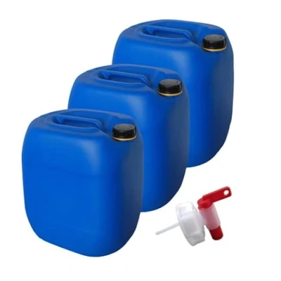 Afbeelding van 3 stuks 30 liter jerrycans plastic jerrycan blauw DIN61 + kraan