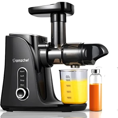 Afbeelding van AMZCHEF Cold Press Slow Juicer met 2 snelheidsstanden （Zachte en harde stand）voor een breed scala aan fruit groenten wordt geleverd 500ml draagbare fles twee kopjes Zwart