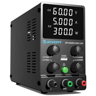 Afbeelding van Laboratoriumvoeding 0 60V / 5A Variabele DC desktopvoeding 4 cijferig LED display，5V/2A USB poort, grof en fijnafstellingen Jesverty SPS 6005N