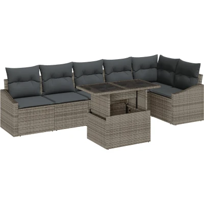Afbeelding van vidaXL 7 delige Tuin Sofa Set met Kussens Grijs Poly Rieten