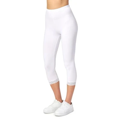 Afbeelding van Merry Style MS MS10 224 LE Dames Capri Leggings met Kant Sport Vrijetijdsbroek 3/4 Lengte Katoen Wit M