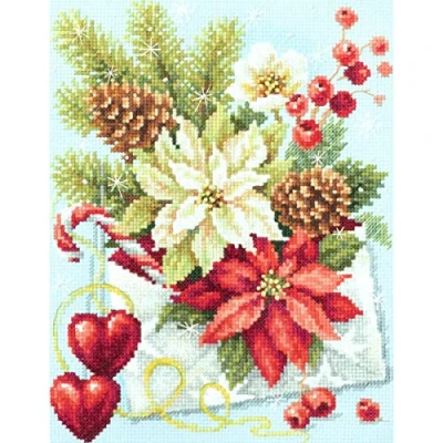 Afbeelding van Magic Needle 100 241 ZW Vrolijk kerstfeest kruissteekset met telpatroon Zweigart Edition, katoen, meerkleurig, 17x22cm