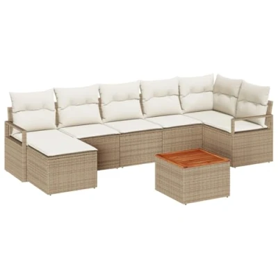 Afbeelding van vidaXL 8 delige tuinsofa set met kussens in beige poly rattan en acacia