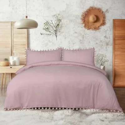 Afbeelding van Sleepdown Pom Blush Roze Luxe Gemakkelijk Onderhoud Effen Dekbedovertrek Quilt Beddengoed Set met Kussenslopen Super King (220cm x 260cm), Polyester
