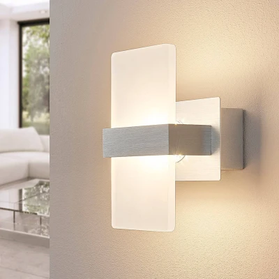 Afbeelding van Lindby LED wandlamp 1licht acryl, metaal H: 18 cm wit gesatineerd, geborsteld aluminium Inclusief lichtbron