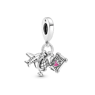 Afbeelding van Pandora 799435C01 Hangbedel Airplane Globe and Suitcase zilver emaille