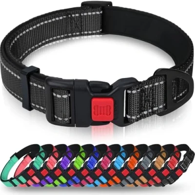 Afbeelding van Taglory Hondenhalsband, zacht gevoerd neopreen, nylon, hondenhalsband voor kleine honden, verstelbaar en reflecterend training, zwart