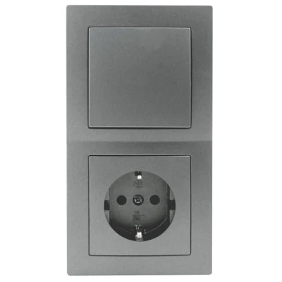 Afbeelding van MC Power Flair Wandstopcontacten en schakelaarset, 2 wegs, 3 delig, antraciet, mat