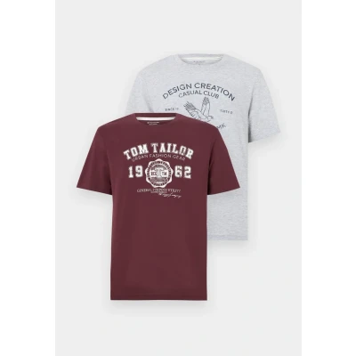 Afbeelding van TOM Tailor 2 PACK Tshirt print, Heren, Maat: Small, Dusty wildberry red