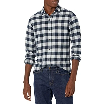 Afbeelding van Amazon Essentials Men&#039;s Flanellen overhemd met lange mouwen (verkrijgbaar in grote en maten), Marineblauw Plaid, S