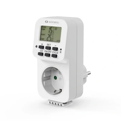 Afbeelding van sonero Digitale thermostaat stopcontact, temperatuurregelaar, verwarming, koeling, tijdgestuurd met interne sensor, voor terrarium, kas, rookoven, als vorstbewaker, 3600 watt, wit