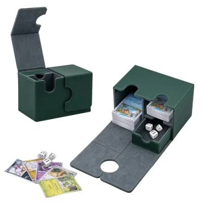 Afbeelding van Tolesum Card Deck Box voor MTG, kaartenbox met kubusbak, Gathering 200+ kaarten, PU leer, sterke magnetische verzamelkaartenbox, compatibel Magic Commander TCG kaarten (groen)