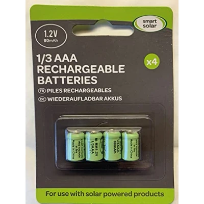 Afbeelding van 4 stuks oplaadbare Ni MH 1/3 AAA 80 mAh 1,2 V voor zonneproducten