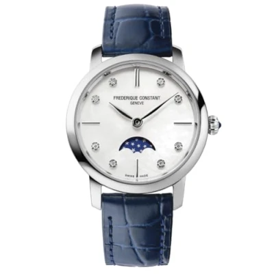 Afbeelding van Frédérique Constant Slimline Moonphase FC 206MPWD1S6 Horloge Leer Blauw Ø 30 mm