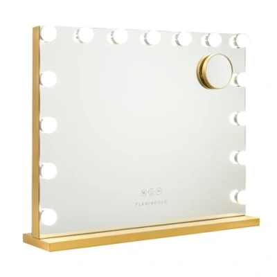 Afbeelding van Flamingueo Hollywood Spiegel Make Up Met Licht 15 LED, Vanity Mirror 3 Modi, Touch Control, Led Spiegel, Tafelspiegel, Mirror, Goud