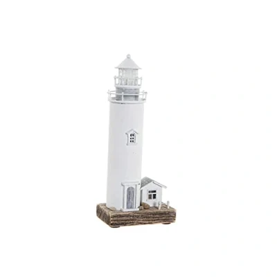 Afbeelding van Items Decoratie Maritiem beeldje Vuurtoren met LED lampje Hout 13 x 30 cm wit Beeldjes