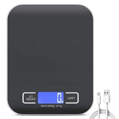 Afbeelding van digitale keukenweegschaal, 10 kg/1 g, USB keukenweegschaal met led display en tarra functie, multifunctionele levensmiddelweegschaal voor bakken koken,
