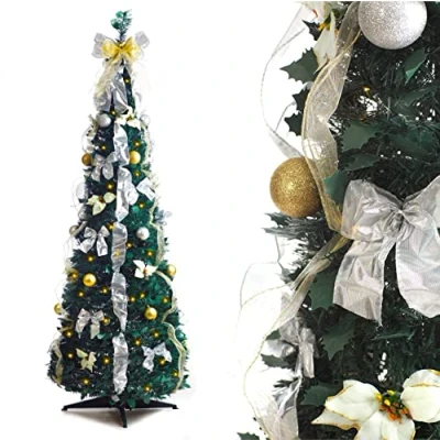 Afbeelding van Best Artificial Pre Versierde Pop up Kerstboom Xmas met Lichten (Wit/Goud)