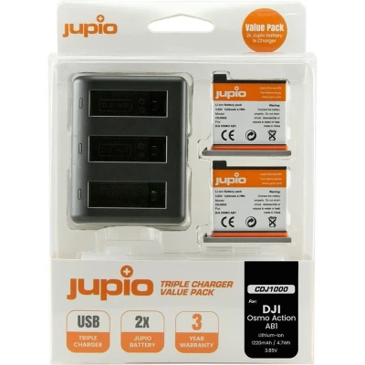 Afbeelding van Jupio Value Pack: 2x Battery DJI Osmo Action AB1 1220mAh + Compact USB Triple Charger