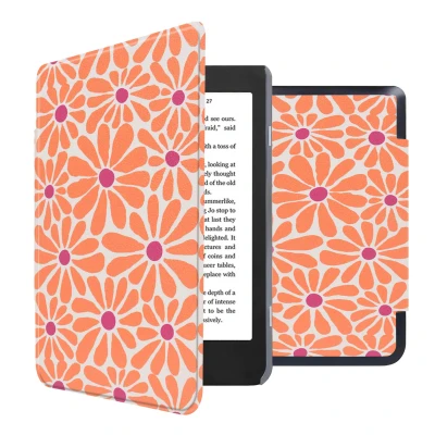 Afbeelding van Kobo Nia Hoes: iMoshion Design Sleepcover Bookcase zonder stand Orange Flowers Connect Kunstleder E Reader Hoezen