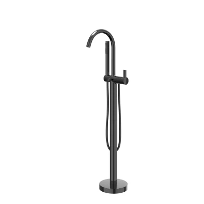 Afbeelding van IVY Pact vrijstaande badmengkraan staafhanddouche Zwart Chroom PVD Minimalistisch design
