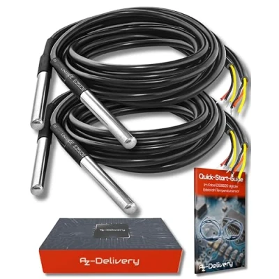 Afbeelding van AZDelivery 2 x 1M Kabel DS18B20 Digitale Roestvrij Staal Temperatuursensor, Waterdicht compatibel met Arduino en Raspberry Pi Inclusief E Book!
