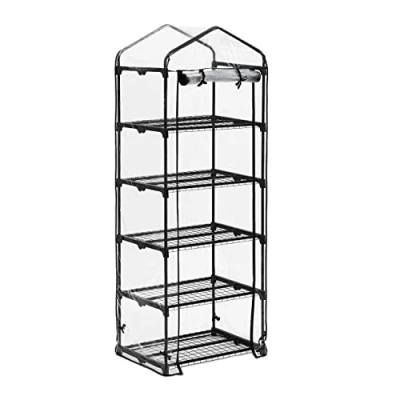 Afbeelding van Relaxdays balkon kweekkas, pvc folie, ijzer, HxBxD: 192 x 69 50 cm, foliekas met 5 etages, tuinkas, zwart/transparant