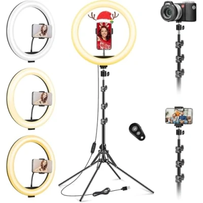Afbeelding van 12 inch professionele ringlamp met groot statief, [upgrade] 1,77/69,5 statief voor smartphone, selfie, led, ring licht make up