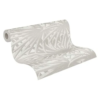 Afbeelding van Leen Bakker Livingwalls Behang Tropische Bladeren Licht 53cm X 10,05 M AS Grijs Vinyl