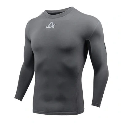Afbeelding van AMZSPORT Heren Sport Compressie Shirt Lange Mouw Koel Droog, Grijs Zwart M