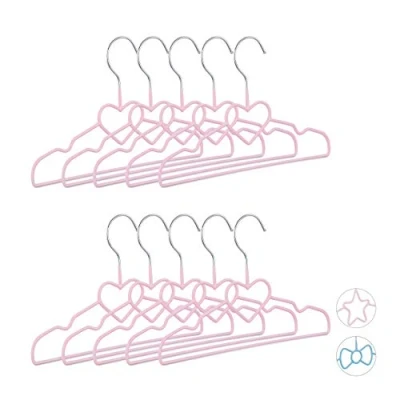 Afbeelding van Relaxdays kinderkledinghanger 10 stuks draad kledinghanger kind klerenhanger set Hart