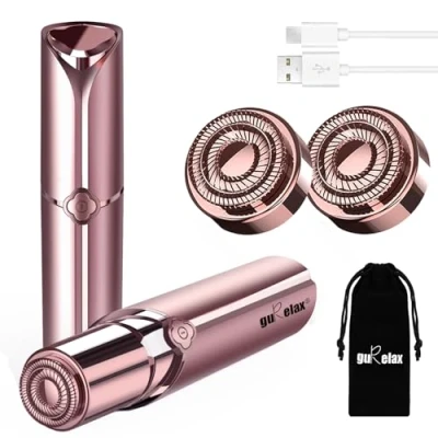 Afbeelding van Gurelax Gezichtshaar verwijderen voor vrouwen (Luxe), ontharingsapparaat, gezichtshaarverwijderaar dames, beste gezichtsscheermes/trimmer/elektrisch scheerapparaat kin/bovenlip/perzikkleurige dons, inclusief 2 x vervangende koppen