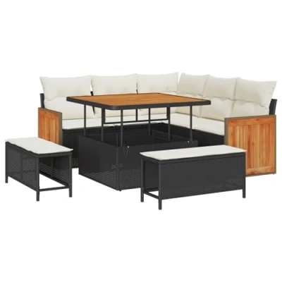 Afbeelding van vidaXL 8 delige Tuin Sofa Set met Kussens Zwart Poly Rattan Acacia