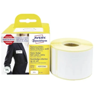 Afbeelding van AVERY Zweckform AS0722560 Dymo LabelWriter naamlabels, compatibel met S0722560 (41 x 89 mm, 1 rol, 200 naamstickers, zelfklevend, voor LW labelprinter/labelprinter/labeltape)