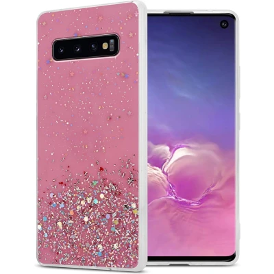 Afbeelding van Cadorabo Hoesje geschikt voor Samsung Galaxy S10 4G in Roze met Glitter Beschermhoes van flexibel TPU silicone fonkelende glitters Case Cover Etui