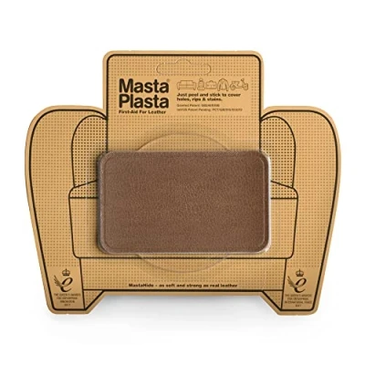 Afbeelding van MastaPlasta Premium lederen reparatiepatch bruin 10 cm x 6 (4 inch 2,4 in). Instant bekleding kwaliteit krassen en scheuren reparatie voor banken, auto interieurs, tassen, vinyl meer
