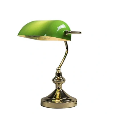 Afbeelding van QAZQA Klassieke tafellamp/notarislamp messing met groen glas Banker
