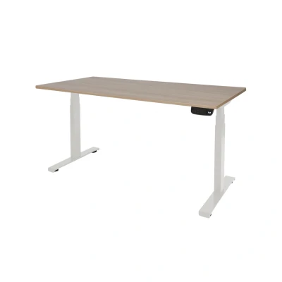 Afbeelding van Dextro plus zit/sta 160x80cm, electrisch hoogte verstelbare werkplek, T poot frame. Frame kleur wit (RAL9010) en blad Havanna/Kersen Licht.