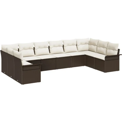 Afbeelding van vidaXL 10 delige Tuin Sofa Set met Kussens Bruin Poly Rattan