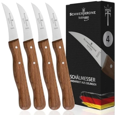 Afbeelding van Schwertkrone Set van 4 gebogen vogelsnavel /groentemessen met beukenhouten handvat, roestvrij