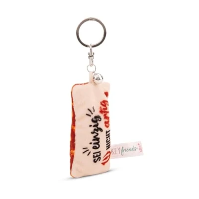 Afbeelding van NICI Sleutelhanger Mini pluche kussen Sei enige nicht like 8cm met belletjes