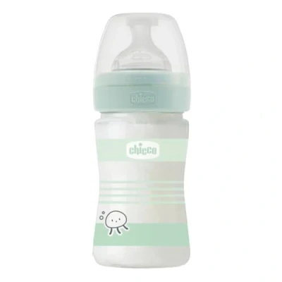 Afbeelding van CHICCO Fysio Drinkfles van zachte siliconen en Sense afwerking, anti goud, vermindert regeneratie prikkelbaarheid, glazen fles 150 ml, 0 maanden+, neutraal
