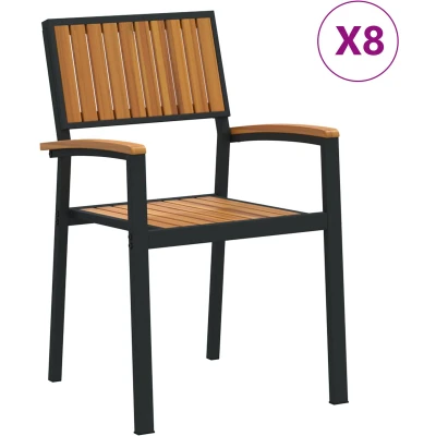 Afbeelding van vidaXL Stapelbare Tuinstoelen 8 stuks Zwart Staal en Massief Hout Acacia