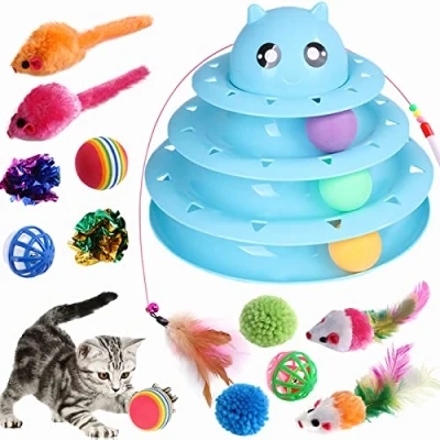 Afbeelding van Kattenspeelgoed Interactief voor Indoor Cat Kitten, 14 stuks Leuke Roller Track Speelgoed, Kattenveer Wand Ball Muizen Speelgoed