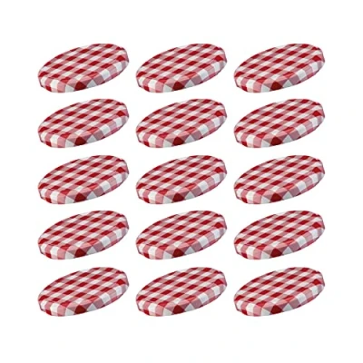 Afbeelding van Westmark Schroefdeksels voor bewaarpotten, 15 stuks, rond, ø 58 mm, blik, rood/wit, geruit, 409822E3